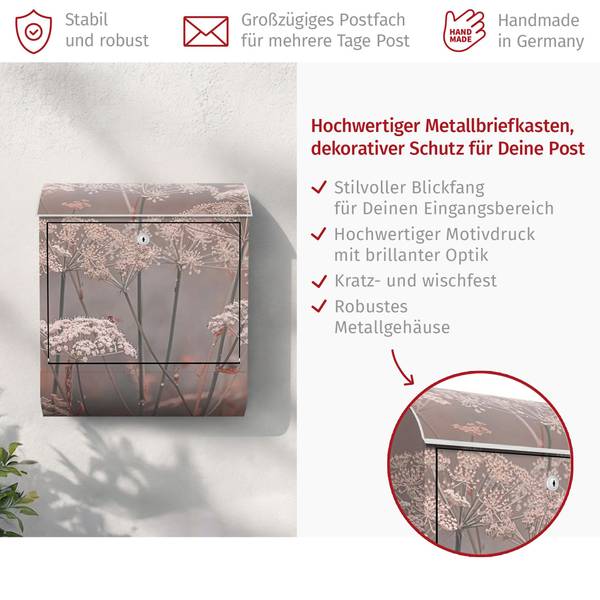 Briefkasten Wilde Doldenblüten Pink - Stahl - 39 x 46 x 13 cm