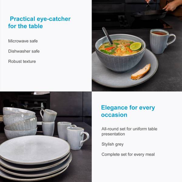 12-teiliges Geschirrset in Grau Grau - Keramik - 30 x 29 x 45 cm
