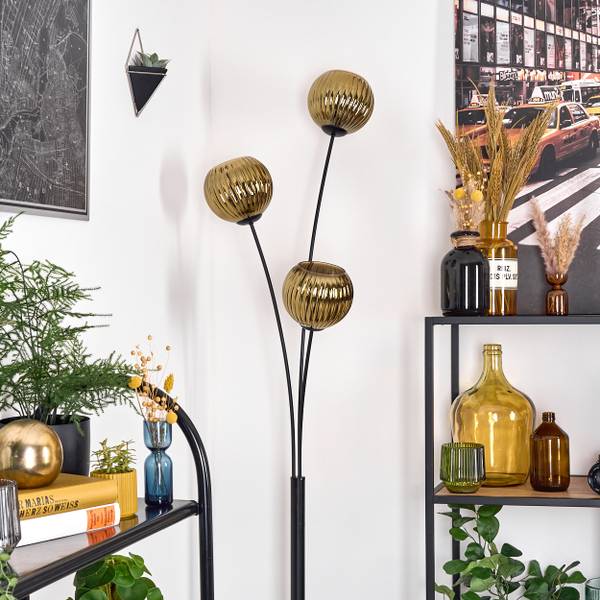 Stehlampe Cesaro Gold - Aluminium - Klarglas - 39 x 170 x 39 cm