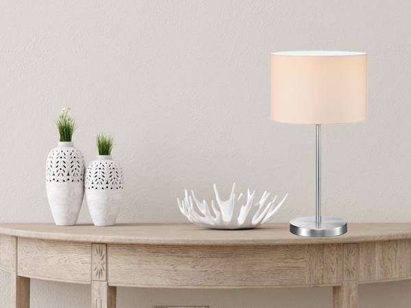 Große Nachttischlampe Stoffschirm Weiß Silber - Weiß - Metall - Textil - 30 x 55 x 30 cm