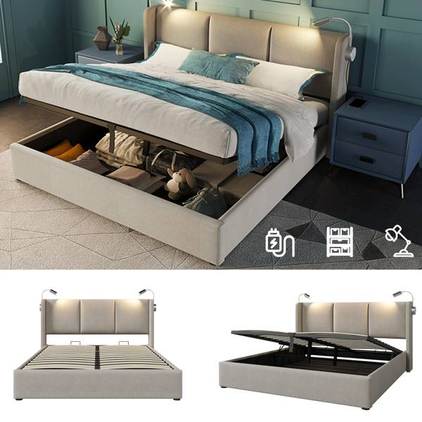 Polsterbett Doppelbett ADAP-13 Grau - Metall - Massivholz - 165 x 107 x 206 cm