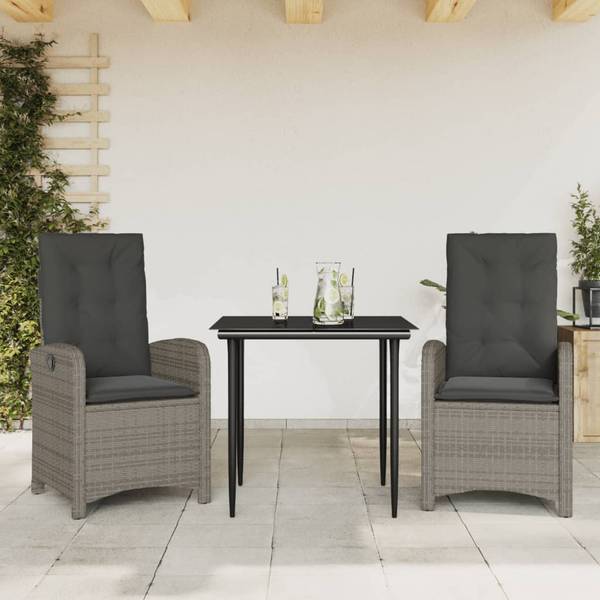Tuinset 3038901-4 set van 3 grijs - polyester - staal - transparant glas - 80 x 74 x 80 cm