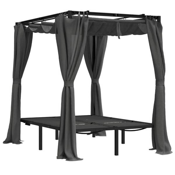 Ligbed Met Gordijnen 313930 grijs - staal - 153 x 204 x 207 cm