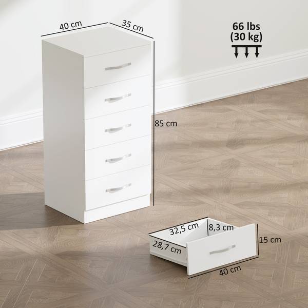 Kommode 83D-118V90WT Weiß - Holzwerkstoff - 35 x 85 x 40 cm