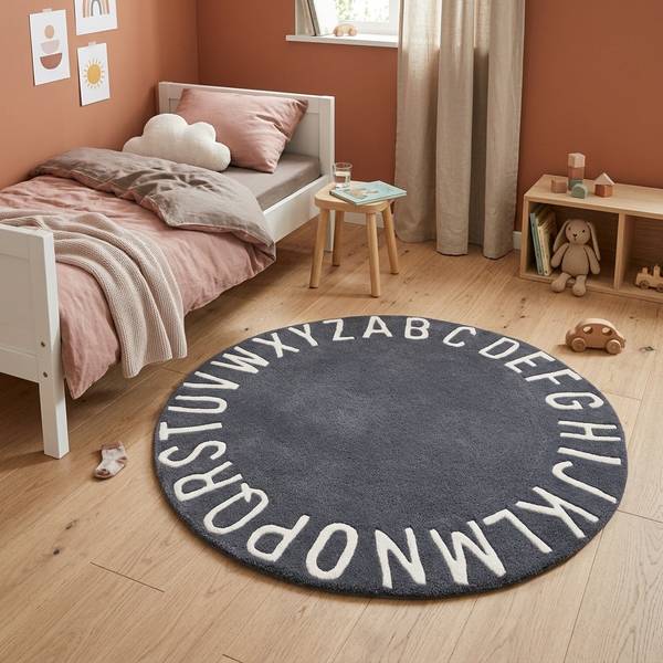 Kurzflorteppich Alphabet Grau