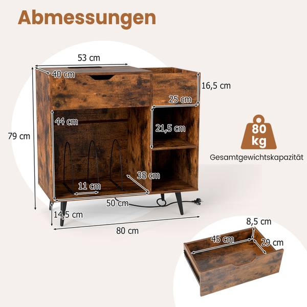 Plattenspielerständer VH34366PQ-ORDE Braun - Holzwerkstoff - 40 x 79 x 80 cm