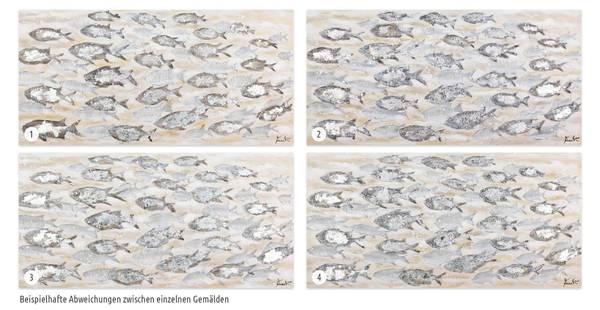 Acrylbild Handgemalt Fische Yi Beige - Grau - Baumwollstoff - 120 x 60 x 4 cm