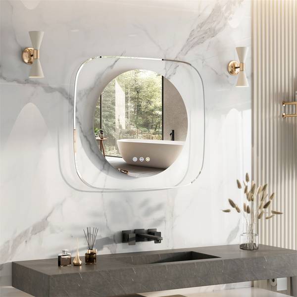 LED Spiegel mit Beleuchtung Touch Silber - Spiegelglas - 80 x 70 x 4 cm