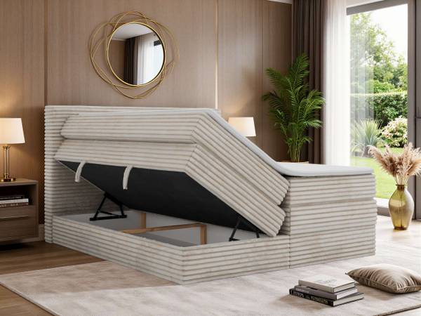 Boxspringbett TILION KING Beige - H3 - Liegefläche Breite: 180 cm
