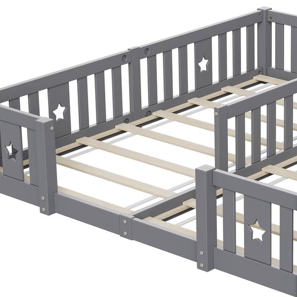 Bettrahmen HF089 Grau - Massivholz - 188 x 40 x 206 cm
