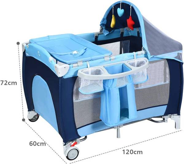 4 in 1 klappbares Reisebett Blau - Textil - 60 x 76 x 120 cm