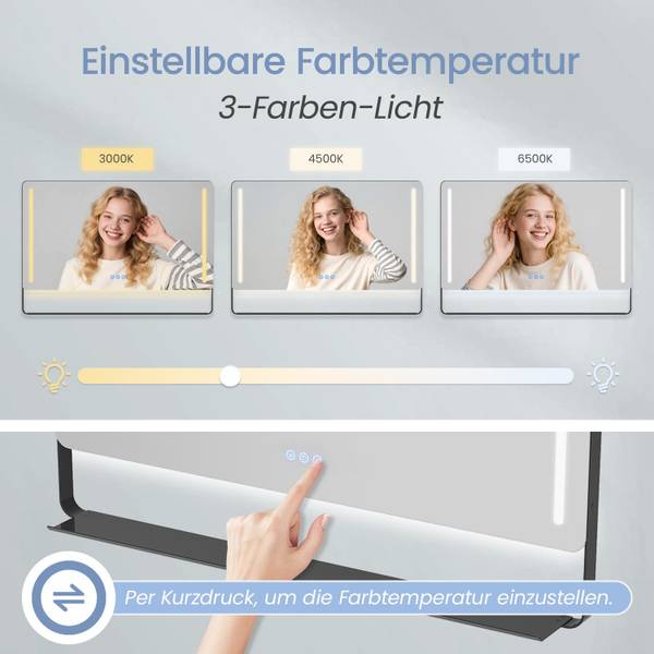 LED Spiegel mit Ablage Beschlagfrei LM12 Schwarz - Glas - 100 x 70 x 12 cm