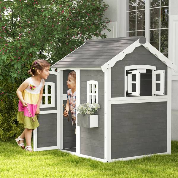 Outsunny Spielhaus Kinder 345-026V01GY Grau - Holzwerkstoff - 105 x 137 x 110 cm