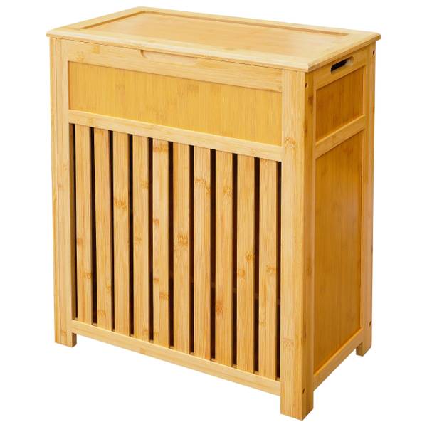 Wäschekorb mit Deckel Beige - Bambus - Holzwerkstoff - 51 x 63 x 28 cm