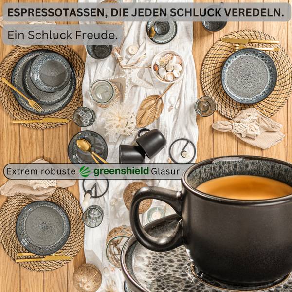 Espressotassen Set Sydney - 12 teilig Grau - Stein - 17 x 8 x 40 cm