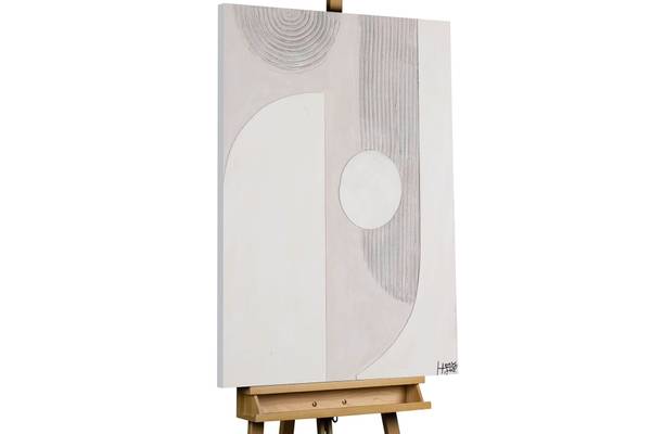 Acrylbild Handgemalt Geometrisch Yip Beige - Weiß - Baumwollstoff - 75 x 100 x 4 cm