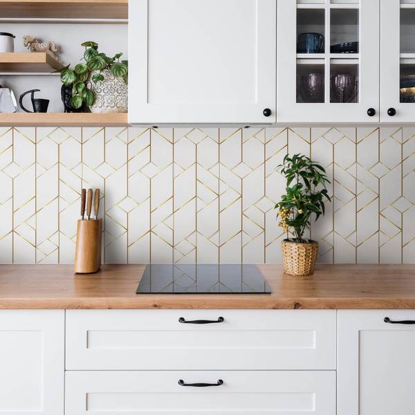 Selbstklebendes Wandpaneel Linien Gold - Polyester PVC - 100 x 50 x 0 cm