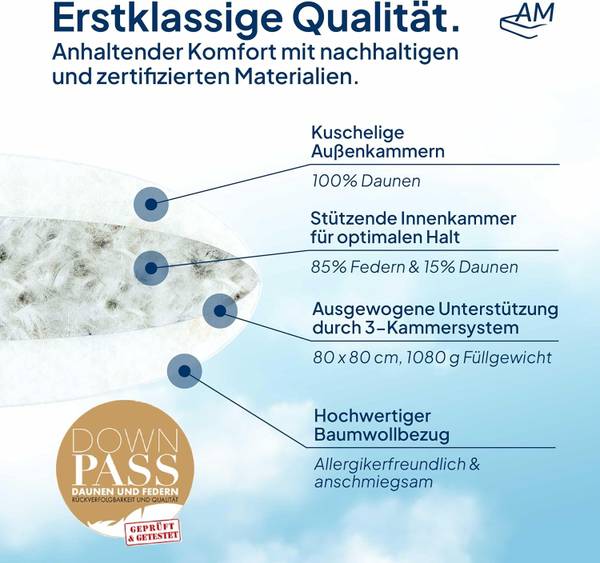 Premium Daunenkissen 80x80cm 80 x 25 x 80 cm