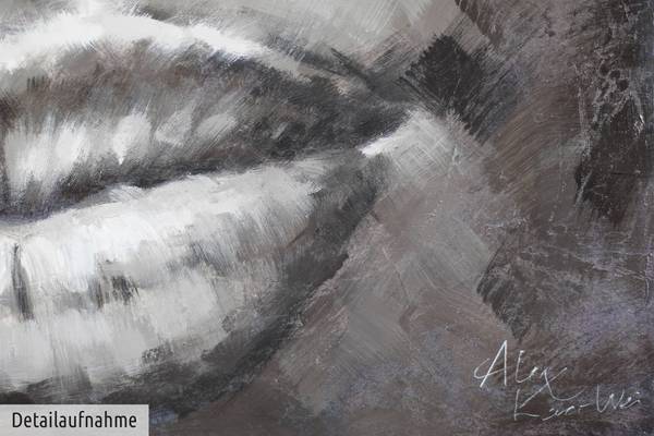 Acrylbild Handgemalt Gesicht Zil Grau - Baumwollstoff - 80 x 80 x 4 cm