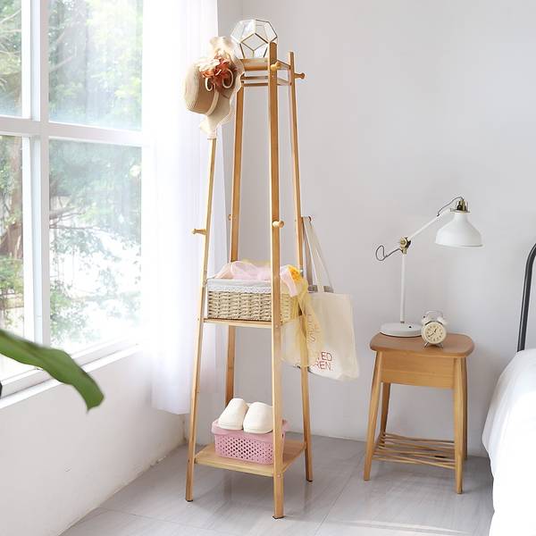 Garderobenständer Kleiderständer Holz Beige - Bambus - 39 x 169 x 39 cm