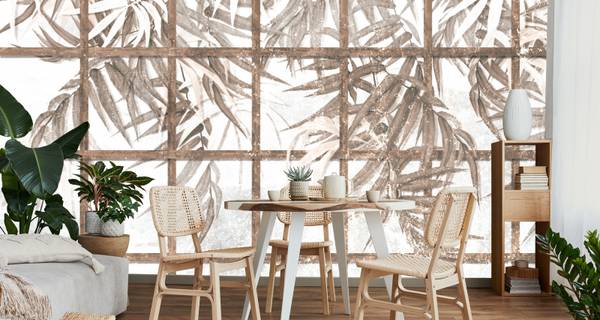 Papier Peint FEUILLES Plantes Béton Marron - 368 x 254 x 254 cm