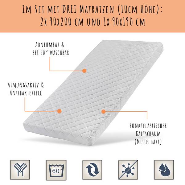 Hochbett Joel Weiß - Holzwerkstoff - Massivholz - 90 x 160 x 200 cm