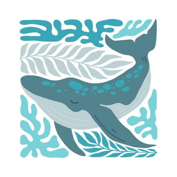Tableau mural illustration baleine 90 x 90 cm