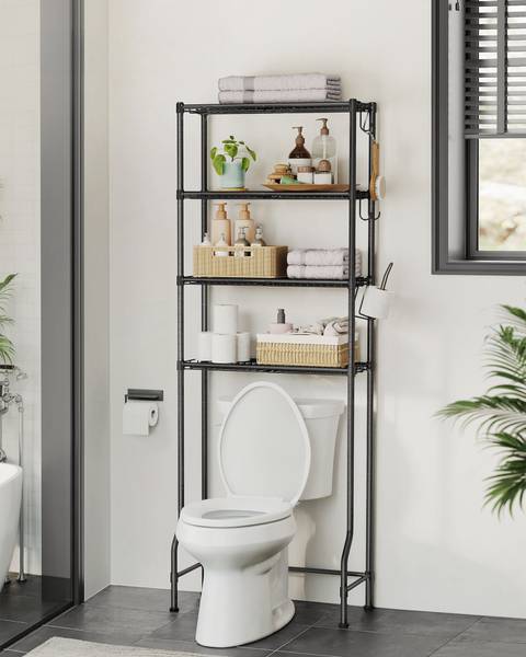 4-stöckiges Toilettenregal Prague Schwarz - Metall - 63 x 176 x 30 cm