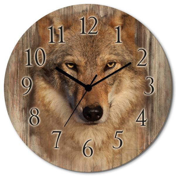 Wanduhr Holz Wolf Braun - Birke - 30 x 30 x 1 cm
