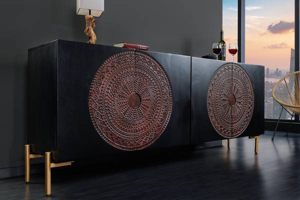 Sideboard MANDALA Schwarz - Braun - Mango - 160 x 76 x 38 cm