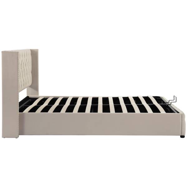Polsterbett-BB049 Beige - Massivholz - 140 x 95 x 190 cm