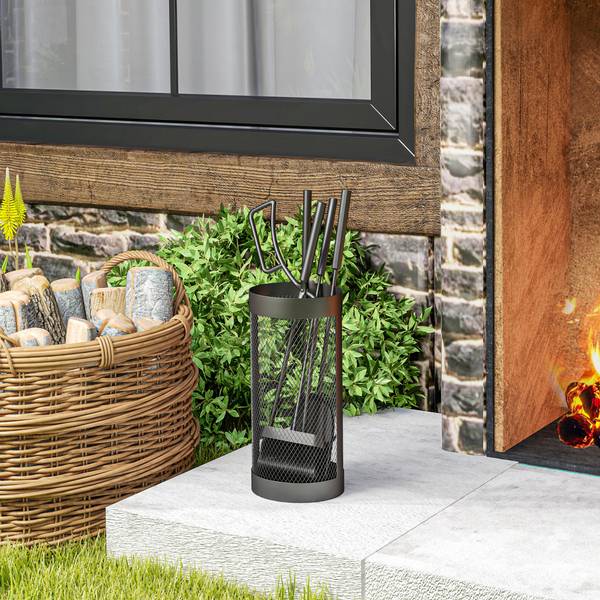 Kaminbesteck 5er-Set 842-362V00BK Schwarz - Metall - 16 x 34 x 16 cm
