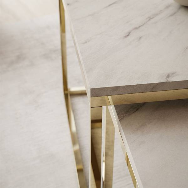 YOSHI LEVANTO 2 in 1 Couchtisch Gold - Weiß - Holzwerkstoff - 70 x 41 x 70 cm