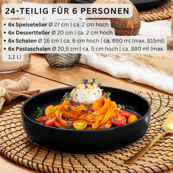 Tafelservice Madeira - 24-teilig Schwarz - Stein - 44 x 6 x 27 cm
