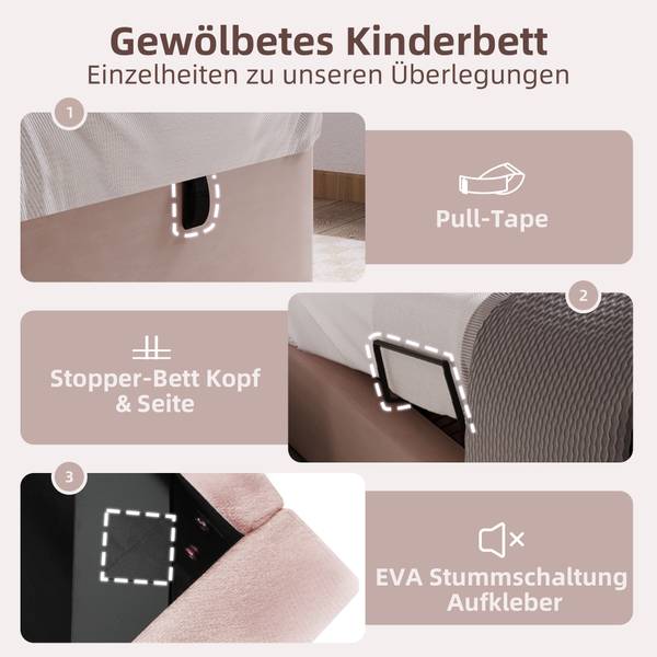 Kinderbett K-655 Rosé - Tiefe: 206 cm