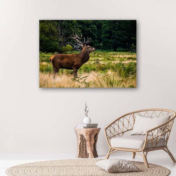 Wandbild hirsch auf der brunft 90 x 60 cm