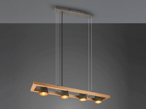 Balken Pendelleuchte Holz, 4-flammig Braun - Gold - Grau - Eisen - 100 x 150 x 21 cm