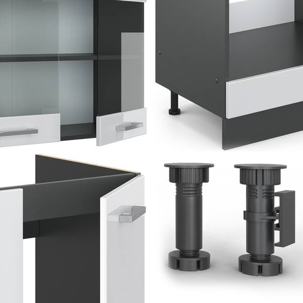 Cuisine en angle R-Line 42936 lot de 12 Anthracite - Blanc brillant