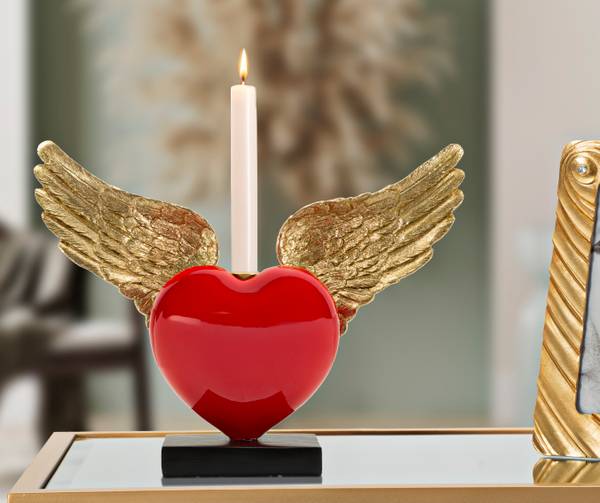 Kerzenhalter Herz Cuore Volante Gold - Rot - Kunststoff - 37 x 31 x 14 cm