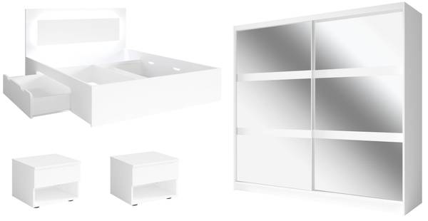 Schlafzimmer-Set FINO 4-teilig Weiß - Ohne Lattenrost - Liegefläche Breite: 160 cm