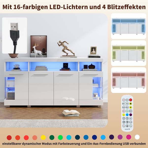 Sideboard Endymion Ⅰ Weiß - Holzwerkstoff - Glas - 140 x 70 x 40 cm