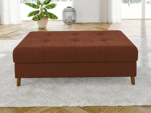 Ecksofa und Hocker Neo, Cord-Stoff Rubinrot - Ecke davorstehend rechts