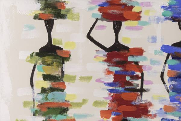 Acrylbild Handgemalt Personen Yi Beige - Baumwollstoff - 60 x 60 x 4 cm