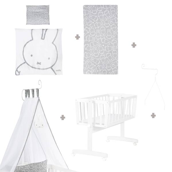Berceau à bascule Set miffy® Blanc - Bois manufacturé - 53 x 150 x 104 cm