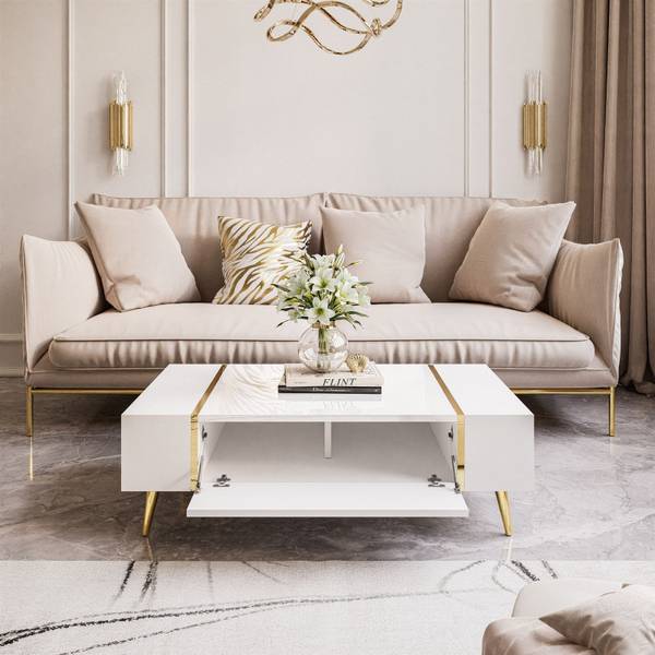Couchtisch ONYX auf Beinen Hochglanz Weiß