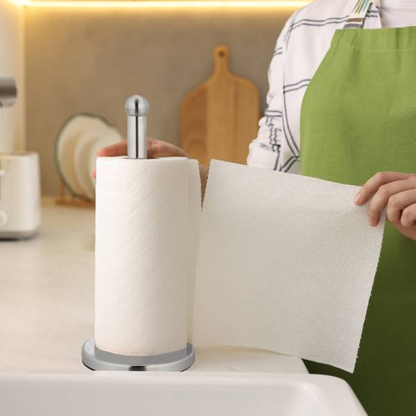Keukenrolhouder rvs staand zilver - metaal - 15 x 35 x 15 cm