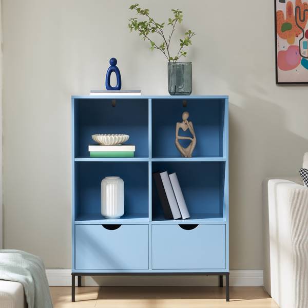 Bibliothèque Colwyn Bleu - Bois manufacturé - Métal - 80 x 105 x 40 cm