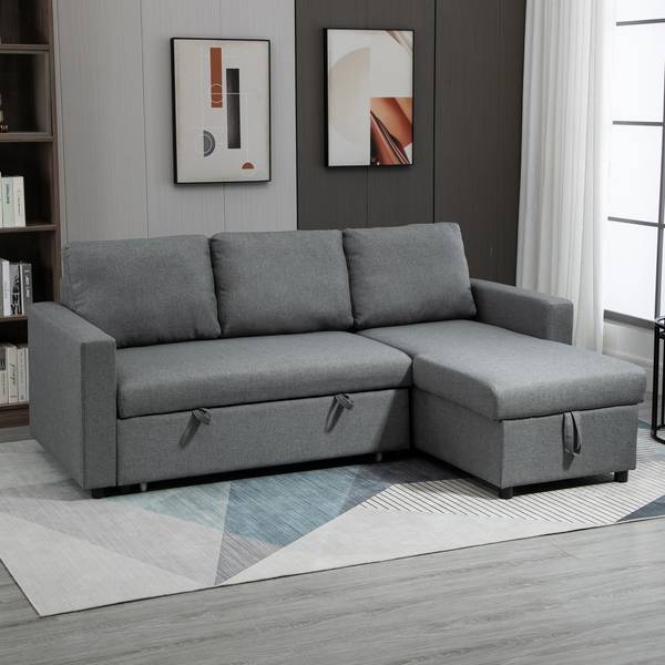 Canapé d'angle 839-230V01 Gris - Lin - Tissu - 146 x 85 x 212 cm