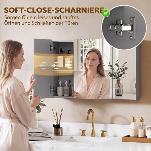 Spiegelschrank 834-366V91GY Grau - Holzwerkstoff - 15 x 60 x 90 cm