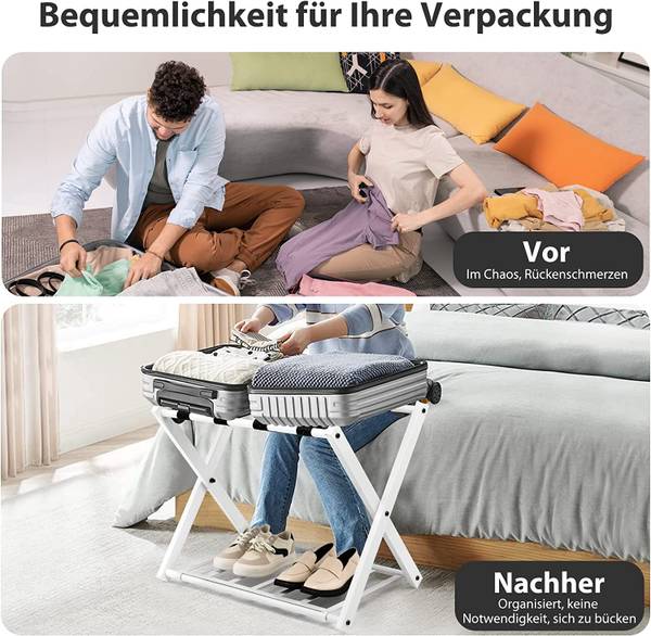 2er Set Kofferständer klappbar Weiß - Metall - 43 x 58 x 68 cm